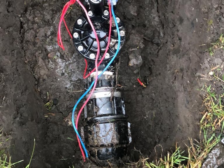 Irrigation solenoid valve serviced in a garden bed